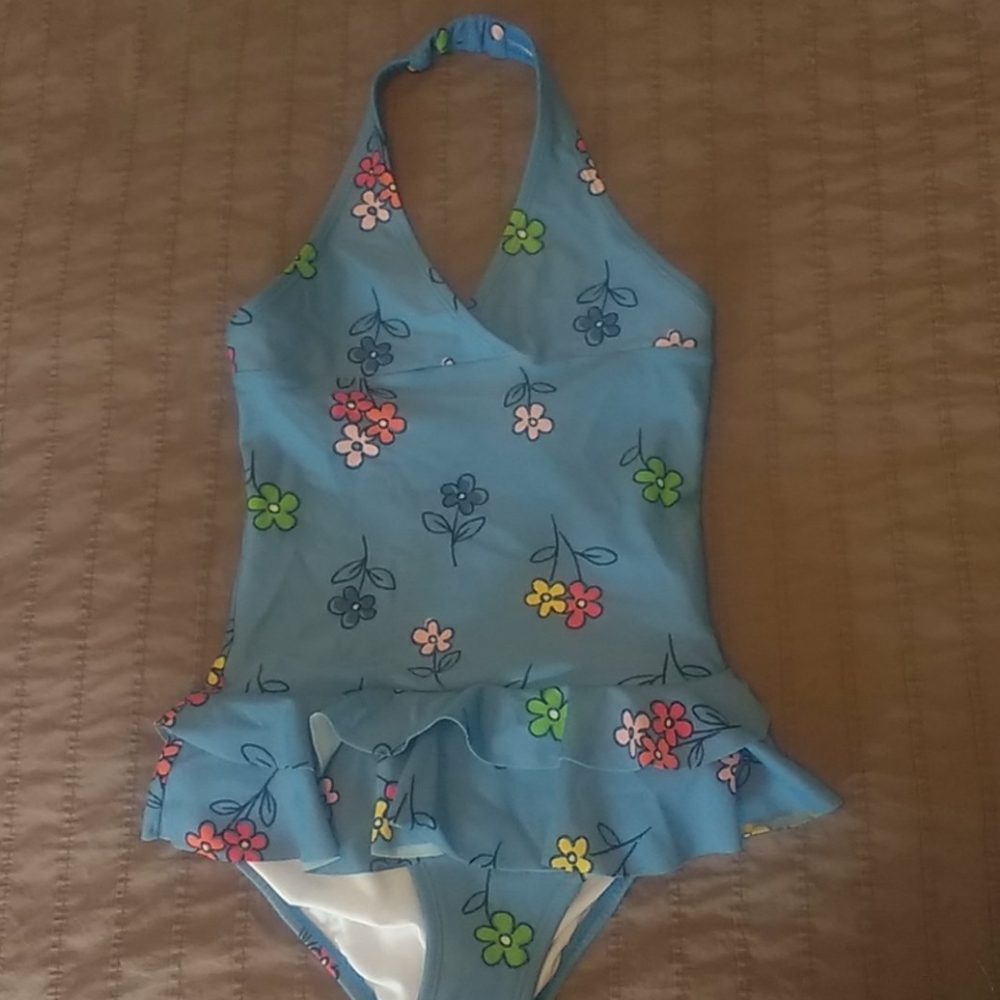 HA sz120 blue swimsuit with flowers. EUC